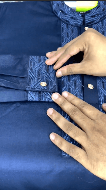 Navy Blue Panjabi with Signature Sequin Work