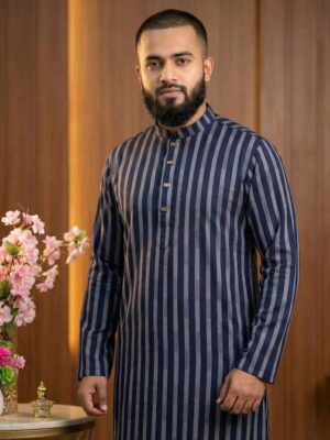Navy Blue Stripe- Premium Tencil Cotton