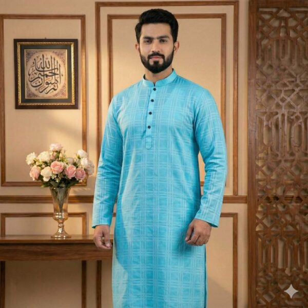 Jamdani Cotton- Sky Blue Panjabi
