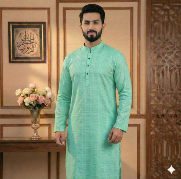 Premium Jamdani Cotton- Mint Green Panjabi