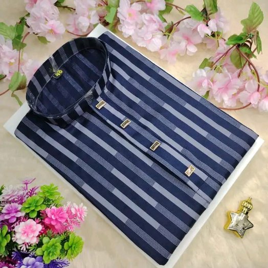 Navy Blue Stripe- Premium Tencil Cotton