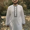 A-Embroidered Adi Cotton Panjabi (White)